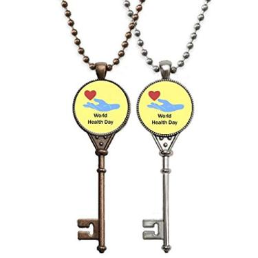 Imagem de OFFbb-USA Colar com pingente de chaveiro Dia Mundial para decoração de casais