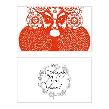 Imagem de Cartão de felicitações de Ano Novo com estampa de ópera de Pequim cortado em papel com mensagem de abençoe presente