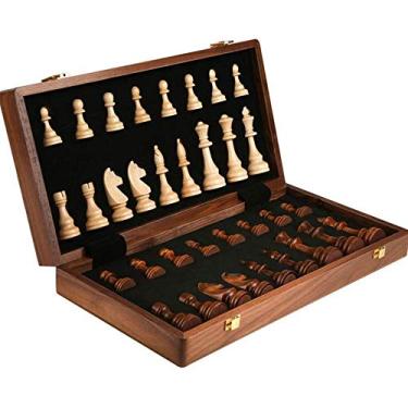 Imagem de Jogo de xadrez de madeira dobrável com tabuleiro de xadrez portátil dobrável para armazenamento interno e tabuleiro de xadrez para viagem (tamanho : 39 cm) - 45 cm atualizado