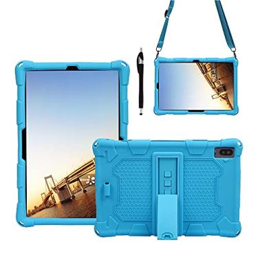 Imagem de Estojo de Capa Tablet Case para Samsung Galaxy Tab S6 Lite 10.4 "/ P610, Soft and Light Silicone à prova de choque capa protetora com kickstand e alça de ombro Capa protetora (Color : Light blue)
