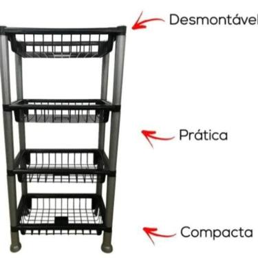 Imagem de Organizador Fruteira 4 Andares Preta Cinza Empilhável