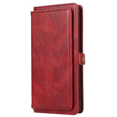 Imagem de Capa flip para Samsung Galaxy S23 Ultra/S23 Plus/S23, capa de couro, 2 em 1 capa carteira retrô magnética destacável com compartimento para cartão, vermelha, S23 Plus de 6,6 polegadas