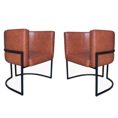 Imagem de Kit 2 Poltronas Decorativa Sala de Estar Luana Base Preta Corino Caramelo - Montanaris...