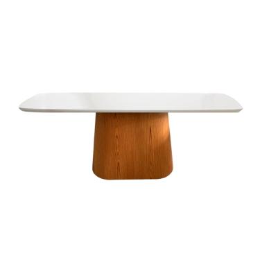 Imagem de Mesa de Jantar Cone Retangular 220x120 cm Base Oval laminada em Madeira Freijó Tampo Laqueado Branco