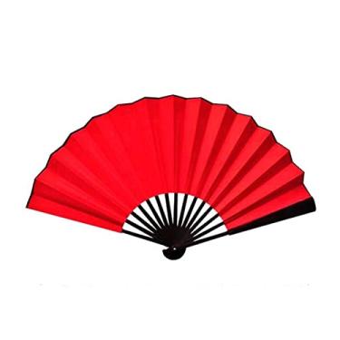 Imagem de Leque dobrável vintage ventilador dobrável pano de seda Sakura impresso estilo japonês decoração de casa bambu fiado fã cultura coleção leque presentes de festa acessórios decorativos feitos à mão (cor: vermelho-8 polegadas)