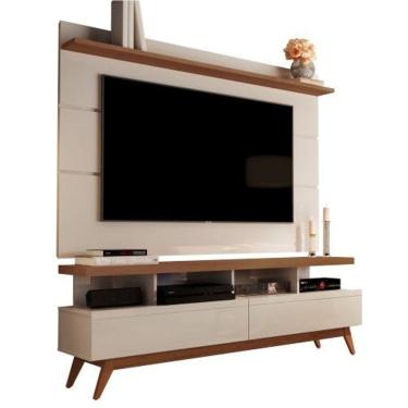Imagem de Rack Com Painel 1.60 TV Até 65 Retrô Pés De Madeira Gavetas Nichos Prateleira Vivare Wood