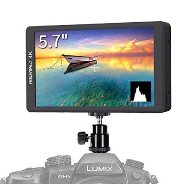 Imagem de FEELWORLD F570 5,7" Pequeno monitor de transmissão 4K IPS tela Vlog monitor com braço inclinado, mini placa de liberação rápida para Sony, Nikon, Canon DSLR e Gimbals