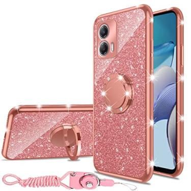 Imagem de nancheng Capa para Motorola G 5G 2023, capa de telefone para Moto G 5G 2023 feminina com glitter, fofo, luxuoso, macio, silicone, capa transparente com suporte à prova de choque - ouro rosa