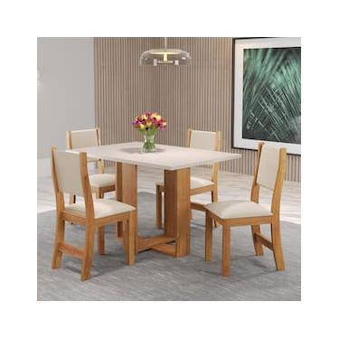 Imagem de Mesa de Jantar Retangular Viero Caiena com 4 Cadeiras Estofadas e Revestidas em Veludo
