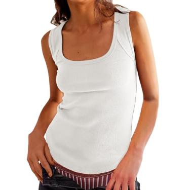 Imagem de HeSaYep Regatas femininas caneladas, casuais, de verão, básicas, sem mangas, gola redonda, para treino, camisetas modernas, Branco, GG