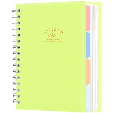 Imagem de CAGIE Caderno de 4 matérias com abas coloridas 250 páginas forradas espiral para mulheres caderno espiral de capa dura de plástico A5 com divisores, 16 x 21,5 cm, verde
