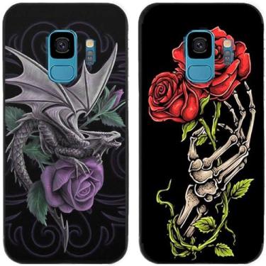 Imagem de 2 peças rosa flor Europa dragão impresso TPU gel silicone capa de telefone traseira para Samsung Galaxy todas as séries (Galaxy S9)