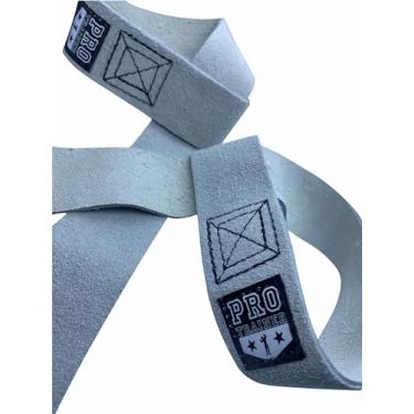 Imagem de Strap Fita Couro Lpo Treino Academia Musculação Haltere Pro Trainer (Branco)