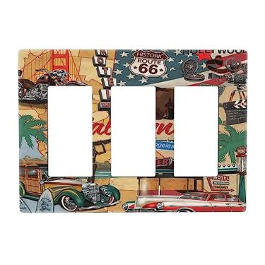 Imagem de American Route 66 Bear Truck 3 Gang Triplo Rocker/Decora Interruptor de Luz Placa de Parede Placa Frontal Elétrica Decorativa para Banheiro Sala de Estar Decoração Sem Parafusos