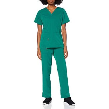 Imagem de Conjunto de uniforme feminino Adar Uniforms – blusa com gola em V aprimorada/calça com vários bolsos, Hunter Green, X-Small