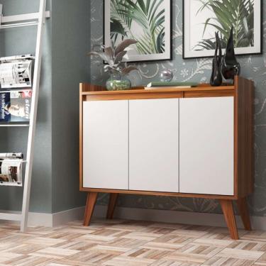 Imagem de Aparador Buffet  90cm Retro Mdf Nogal Com Branco Madri