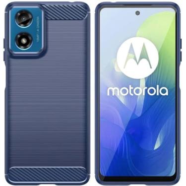 Imagem de Capa Capinha Anti Impacto Para Motorola Moto G34 Case Com Desenho Fibra De Carbono Shock Queda (Azul)