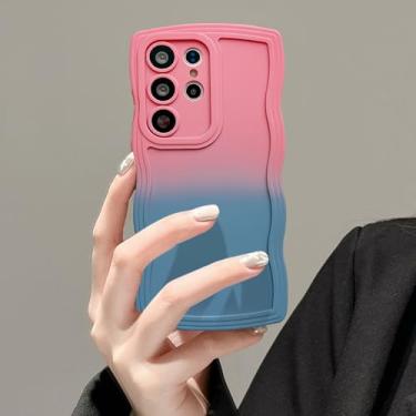 Imagem de UEEBAI Capa de silicone com moldura ondulada para Samsung Galaxy S22 Ultra 5G, linda moldura ondulada slim fit à prova de choque capa macia bonita encaracolada feminina para S22 Ultra 5G, rosa azul