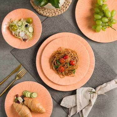 Imagem de Conjunto de jantar MissYIP com 12 peças – inquebrável, pode ir à máquina de lavar louça, pratos e tigelas – ideal para festas e acampamento (laranja)