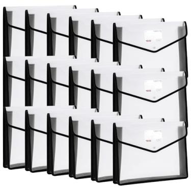 Imagem de YoeeJob Pastas de arquivo de plástico tamanho ofício expansível com fecho de botão, carteira expansível A4 envelope com bolso para etiqueta, 18 pacotes, preto