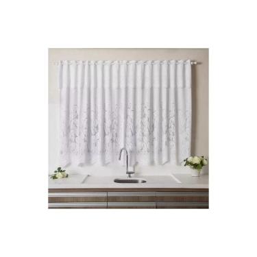 Imagem de Cortina para Cozinha Interlar 280x150 cm Renda Tulipinha com Bandô Branco