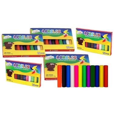 Imagem de Kit com 6 Caixas de Massinha para Modelar Nacional para Mimos Lembrancinhas Eventos Festas Brincadeiras Massa Escolar (12 cores 130g)
