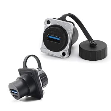 Imagem de PENGLIN 2 peças de acoplador USB 3.0 D à prova d'água, cabo de extensão de montagem de painel de plugue USB industrial, anteparo de interface de cabo fêmea para fêmea USB3.0 conector de passagem