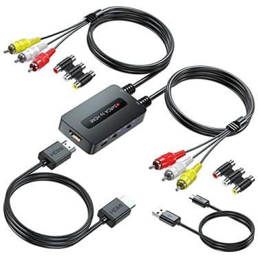 Imagem de Knisopec Conversor de duas portas RCA para HDMI, composto duplo AV para HDMI, dois RCA em um conversor de saída HDMI para N64/Wii/PS2/DVD/VHS para exibição em TVs mais recentes com HDMI
