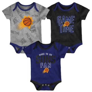 Imagem de Outerstuff Conjunto de body macacão com 3 peças da NBA para bebês recém-nascidos Game Time (Phoenix Suns, 24 meses)