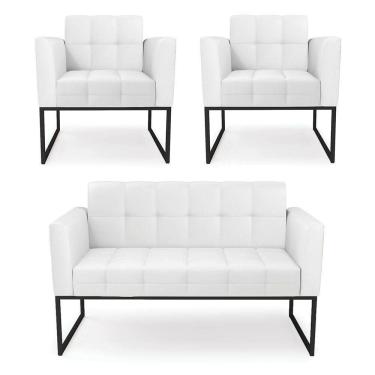 Imagem de Kit 1 Sofá Namoradeira E 2 Poltronas Elisa Corino Base Metálica Industrial Preto - D`rossi Cor Branco
