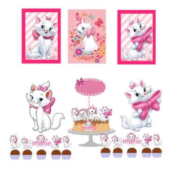 Imagem de Kit festa só um bolinho gatinha Marie feito em papel fotografico - Mar