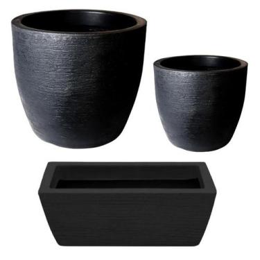 Imagem de Kit de 3 vasos de planta decorativo grafiato de luxo em polietileno co