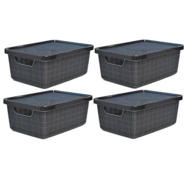 Imagem de Kit 4 Caixas Organizadoras Preta 6 Litros Jutta Com Tampa - Arqplast
