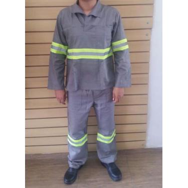 Imagem de Uniforme de brim com faixa refletiva calça e camisa manga longa constr