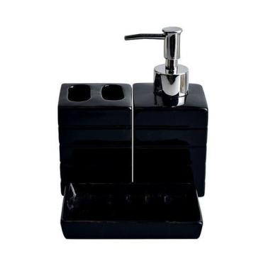 Imagem de Kit Para Banheiro Preto 3 Peças Saboneteira Porta Sabonete Liquido Ace