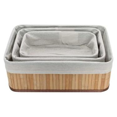 Imagem de Kit 3 Cestos Retangular de Bambu com Forro - JOLITEX TERNILLE