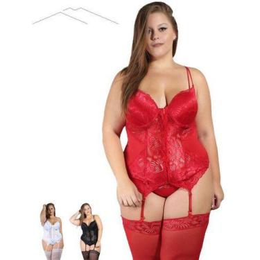 Imagem de Lingerie Espartilho Plus Size Completo Com Meia 7/8 e Abertura em Zípe