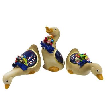 Imagem de Trio Pato Pequeno Cerâmica Enfeite Casa Decoração Sala Varanda - Maryl