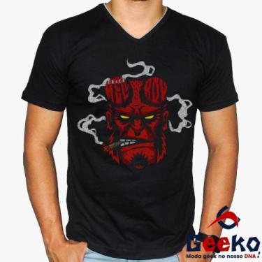Imagem de Camiseta Hellboy 100% Algodão Geeko, Preto gola v, P