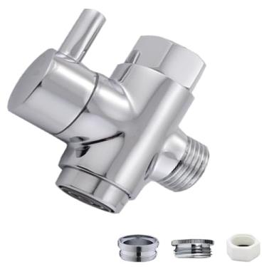 Imagem de Válvula de desvio de torneira de latão com aerador, adaptador de torneira para fixação da mangueira da pia, divisor de torneira de 3 vias com adaptador de rosca macho, conector de torneira para banheiro/cozinha (cromado)