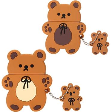 Imagem de [2 peças] wifantien Capa 3D com ursinho de pelúcia fofo para AirPods 2/1, 3D, desenho fofo, feminino, meninas, crianças, elegante, moda, chique, adorável, kawaii, biscoito, ursinho de pelúcia,