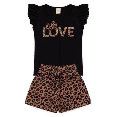Imagem de Conjunto Verão Menina Preto Blusa e Shorts Love Oncinha - Molekada, 2