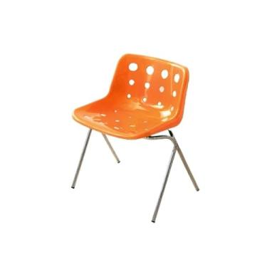 Imagem de Cadeira de jantar ergonômica empilhável com pernas de aço - assento largo e suporte lombar, para casa ou escritório (laranja médio)