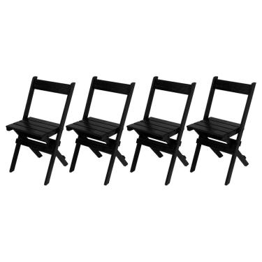 Imagem de Jogo Com 4 Cadeiras Dobráveis Em Madeira Maciça - Preto