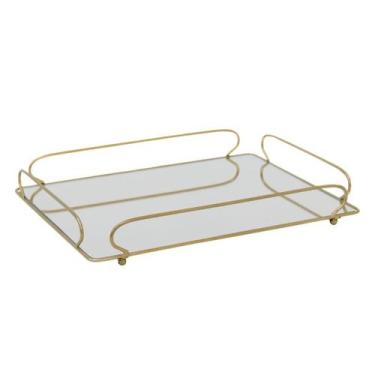 Imagem de Bandeja Espelhada Decorativa Ana 30x40cm Dourado para Decoração de Amb