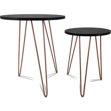 Imagem de Conjunto Jogo 2 Mesas Redonda De Canto Hairping Leg Tripé Cobre - Genu