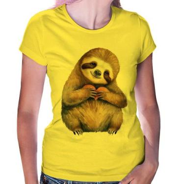 Imagem de Baby Look Bicho Preguiça Coração - Foca na Moda, Amarelo, G