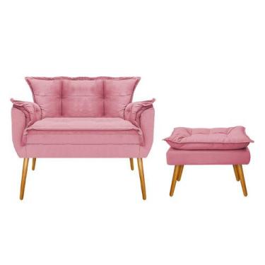 Imagem de Kit Namoradeira e Puff Opala Palito Mel Suede Rosa Bebê - DAMAFFÊ MÓVE