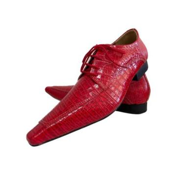 Imagem de Sapato Masculino Italiano Em Couro Vermelho Croko Slin Ref: D667 - ART
