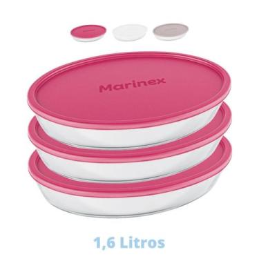 Imagem de 3 Assadeiras Oval Vidro 1,6L Costela Doces Marinex Com Tampa - NADIR F